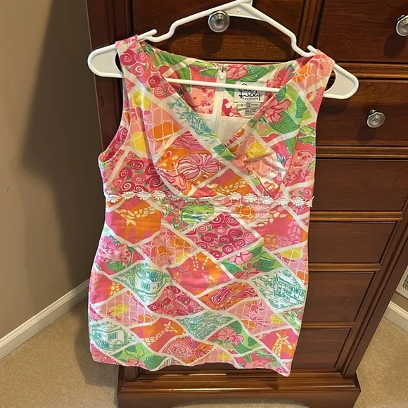 Lilly Pulitzer Sleeveless Floral Multicolor Dress, sz 6, pink/green/white/orange - Picture 2 of 9